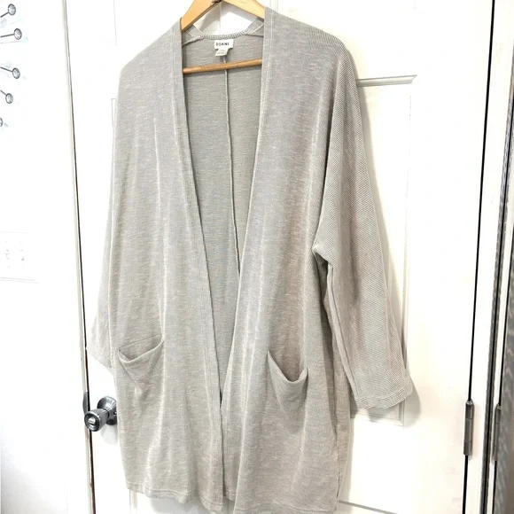 DONNI Anthropologie Open Front Ribbed Knit Cardigan Sweater Gray‎ Relaxed OSFA - Picture 4 of 15